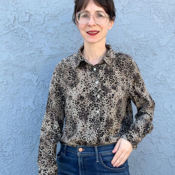 90s Silk Blouse Animal Print Womens large Chic office top - Picture 10 of 10